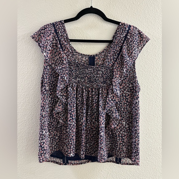 Ariat Navy and Pink Floral Blouse - Picture 4 of 5